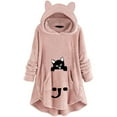 thumbnail image 2 of Fesfesfes Long Hoodie Tops Women Cute Pattern Winter Cat Ear Fleece Fuzzy Hooded Blanket Dress Plush Tops For Teen Girls, 2 of 6