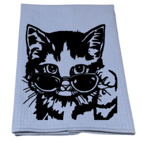 

Kitchen Towel Black and Gray 16x24 Cat with Sunglasses Funny Home Decor