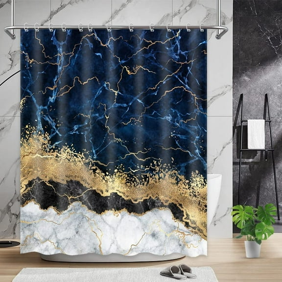 Marble Shower Curtain Luxury Gold Navy Blue Marbling Bath Curtain Modern Fabric Bathroom Shower Curtain