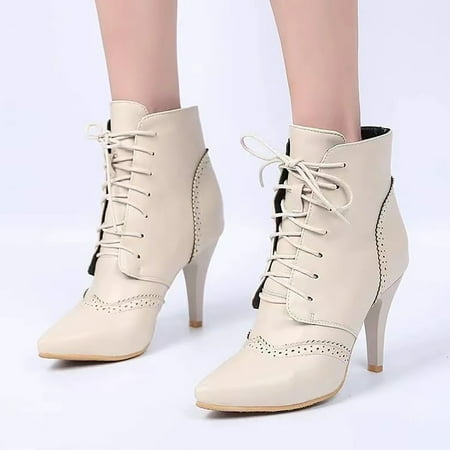 

YOUSNH 2024 Foreign Trade New European and American Style Fashion Versatile Retro Hollow Flower Front Lace up High Heel Women s Short Boots Womens Boots WH2 7