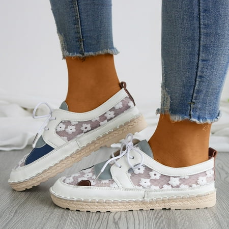 

Aayomet Platform Sneakers for Women Women Plantar Fasciitis Non Slip Shoes Canvas Loafers with Arch Support Orthopedic Casual White 7