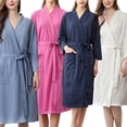 thumbnail image 3 of facefd Femmes Absorption de l'Eau Robe de Bain Absorption de l'Eau Robe de Bain Solide Gaufres Peignoir Spa Maison Robe de Nuit, 3 of 9