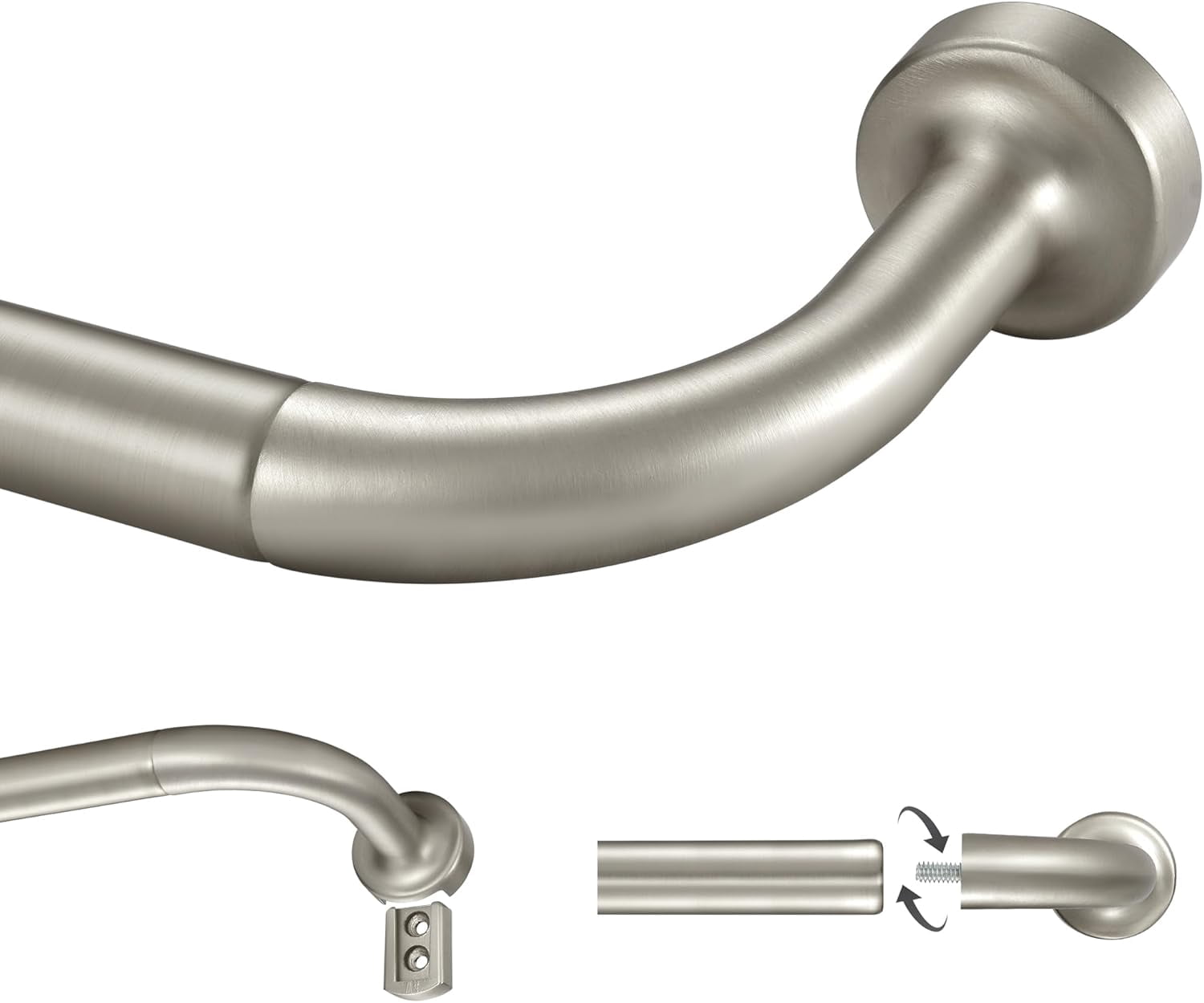 Warm Gold Curtain Rod for Windows 28 to 120 Inch, Internal Splicing 1 Inch Diameter Disc, Adjustable Room Darkening Curtain Rod with Aluminum Finials and Brackets, Wrap Around Design