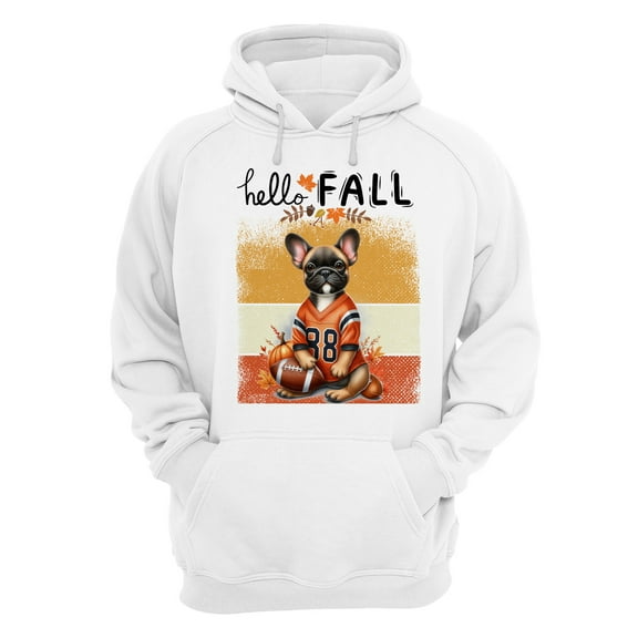 Hello Fall French Bulldog Football Welcome Autumn with Leaves Pumpkins Hoodie Unisex Merch Hoodies Dog Lover Gifts - 00012