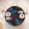 thumbnail image 4 of Ambesonne Tropical Fitted Round Tablecloth, Colorful Palm Leaves Plot, 36"- 40" Diameter, Dark Pink Sea Blue, 4 of 5