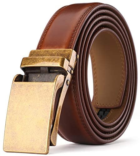 Men's Adjustable 28"-48" Pure Leather Belt Slides & Click adjusts to Comfort New 
