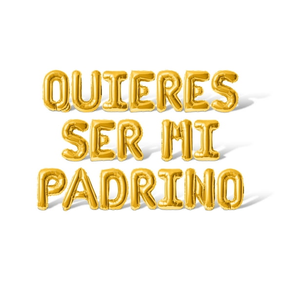 Letter Balloons - QUIERES SER MI PADRINO 16" Inch Alphabet Letters Foil Mylar Balloon Christening Party Banner (Gold)