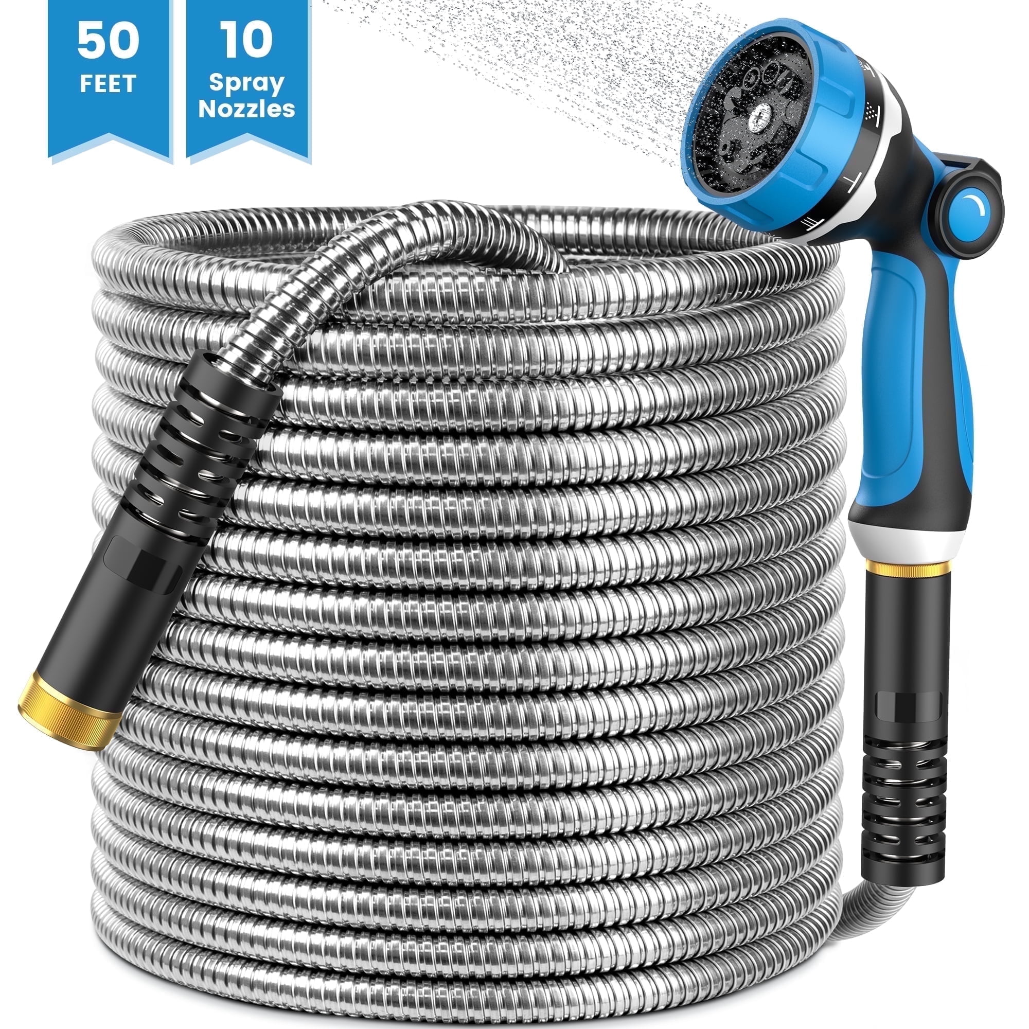 OHHANI 50-Ft Stainless Steel Garden Hose with 10-Function Sprayer photo 1