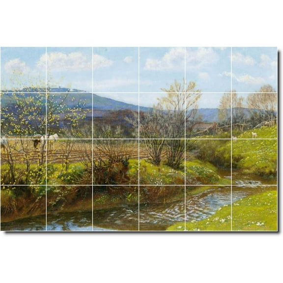 Ceramic Tile Mural-Arthur Hughes Country Painting 49. 25.5" w x 17" h using (24) 4.25 x 4.25 ceramic tiles