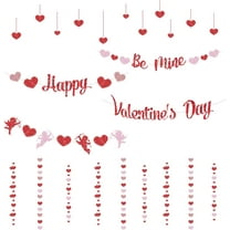 Happy Valentine's Day Wall Decals Red Pink Love Glittery Wall Stickers Heart Shaped Pendant Decor Window Cling Decals for Valentine's Day Bedroom Living Room Home Wall Decoration colorful