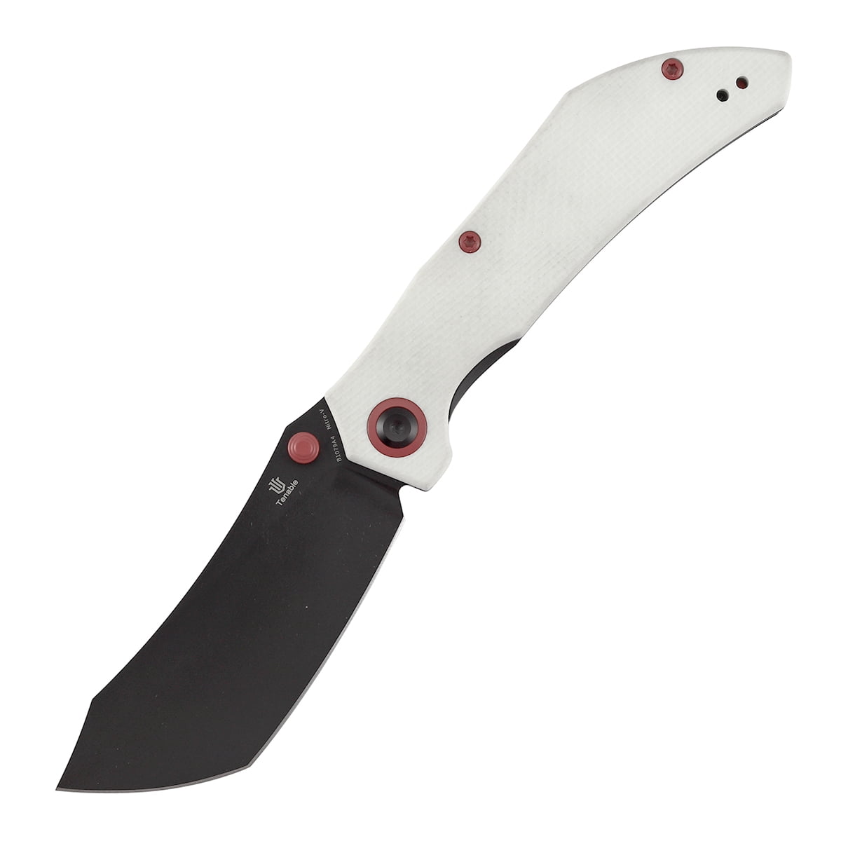 Tenable Tipper Folding Pocket Knife .39'' Blackwash Nitro V Blade,White G10 Handle,B1079A4