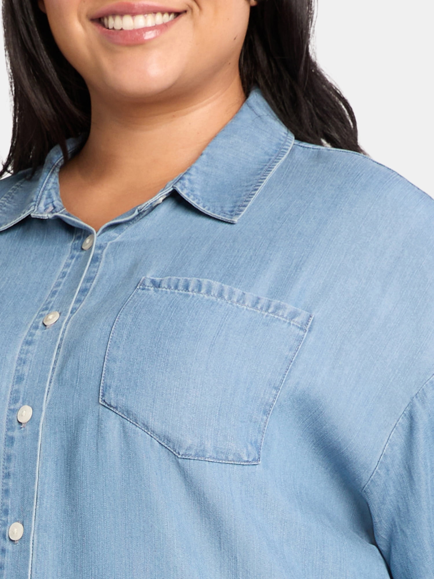 Just My Size Women's Plus Chambray Button Up Shirt and Capri Pants Set, 2-Piece, 21" Inseam, Sizes 0X-4X