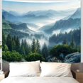 thumbnail image 4 of Nature Forest Mountain Tapestry Green Misty Pine Tree Tapestry for Bedroom Aesthetic Foggy Woodlands Sky Landscape Tapestries Wall Hanging for Living Room Dorm 60 x 40 Inch, 4 of 6