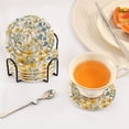 thumbnail image 3 of Yayeee 6 PCS Drink Coasters with Holder Set Woven Absorbent Round Tabletop Hot Pad, Yellow Floral, 3 of 7