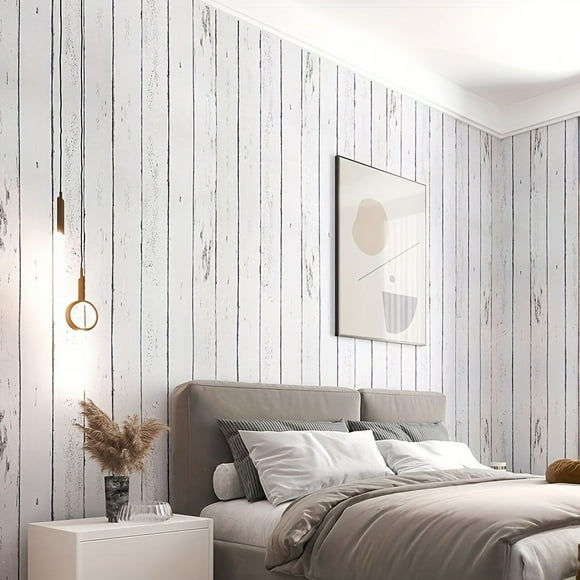 1 Roll Self-Adhesive Wallpaper, White Wood Grain Contact Paper, Peel And Stick, Waterproof Removable Living Room Kitchen Bedroom Dormitory Wallpaper, Furniture Refurbishment Wallpaper, Aesthetic Wallp