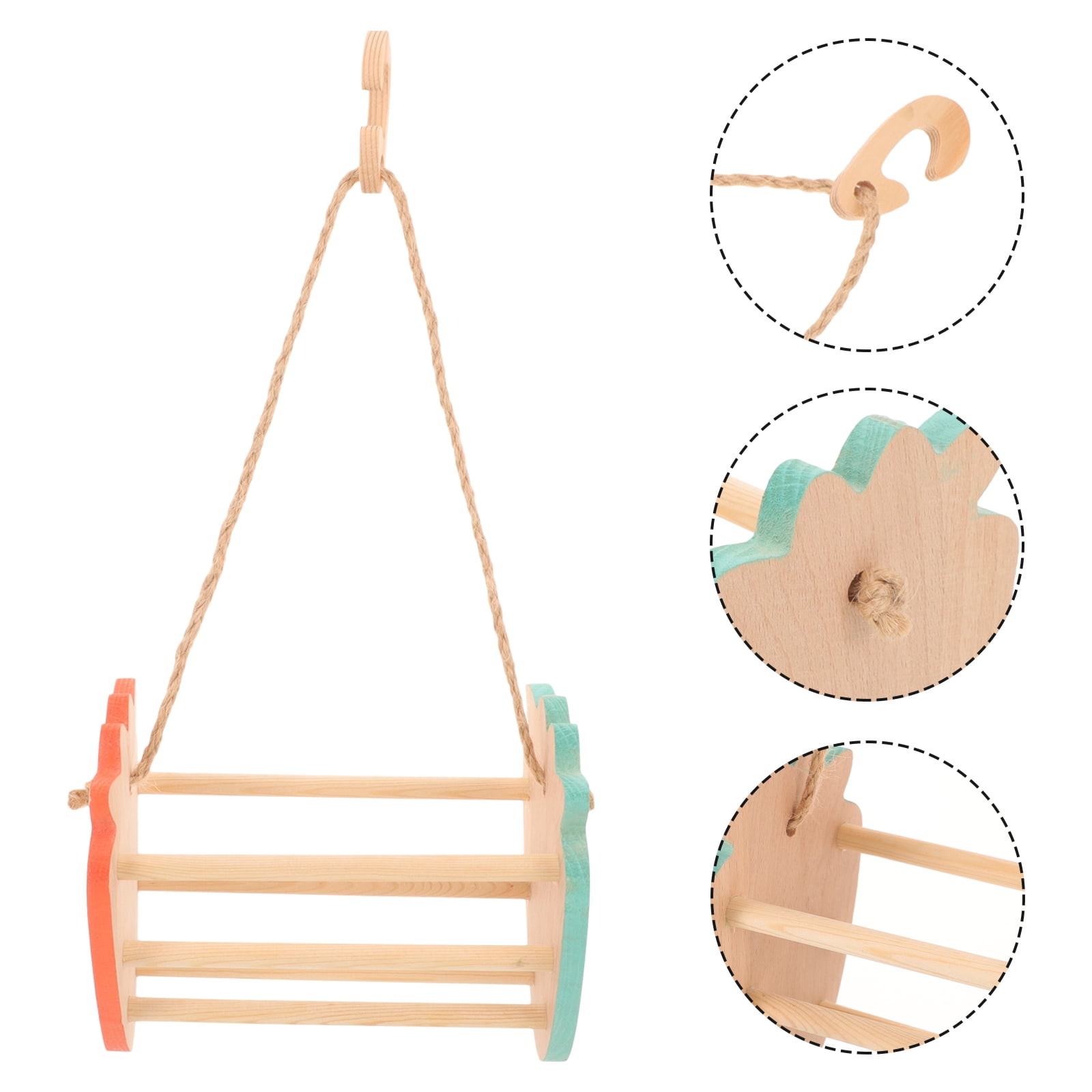 Luxshiny Brown Wooden Bird Swing for Parrots Safe Chewing Hanging Perch Cage Accessory