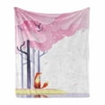 thumbnail image 1 of Fox Soft Flannel Fleece Throw Blanket, Spring Inspired Composition Pink Sakura Tree Falling Leaves Idyllic, Cozy Plush for Indoor and Outdoor Use, 70" x 90", Pale Pink Lavender, by Ambesonne, 1 of 6