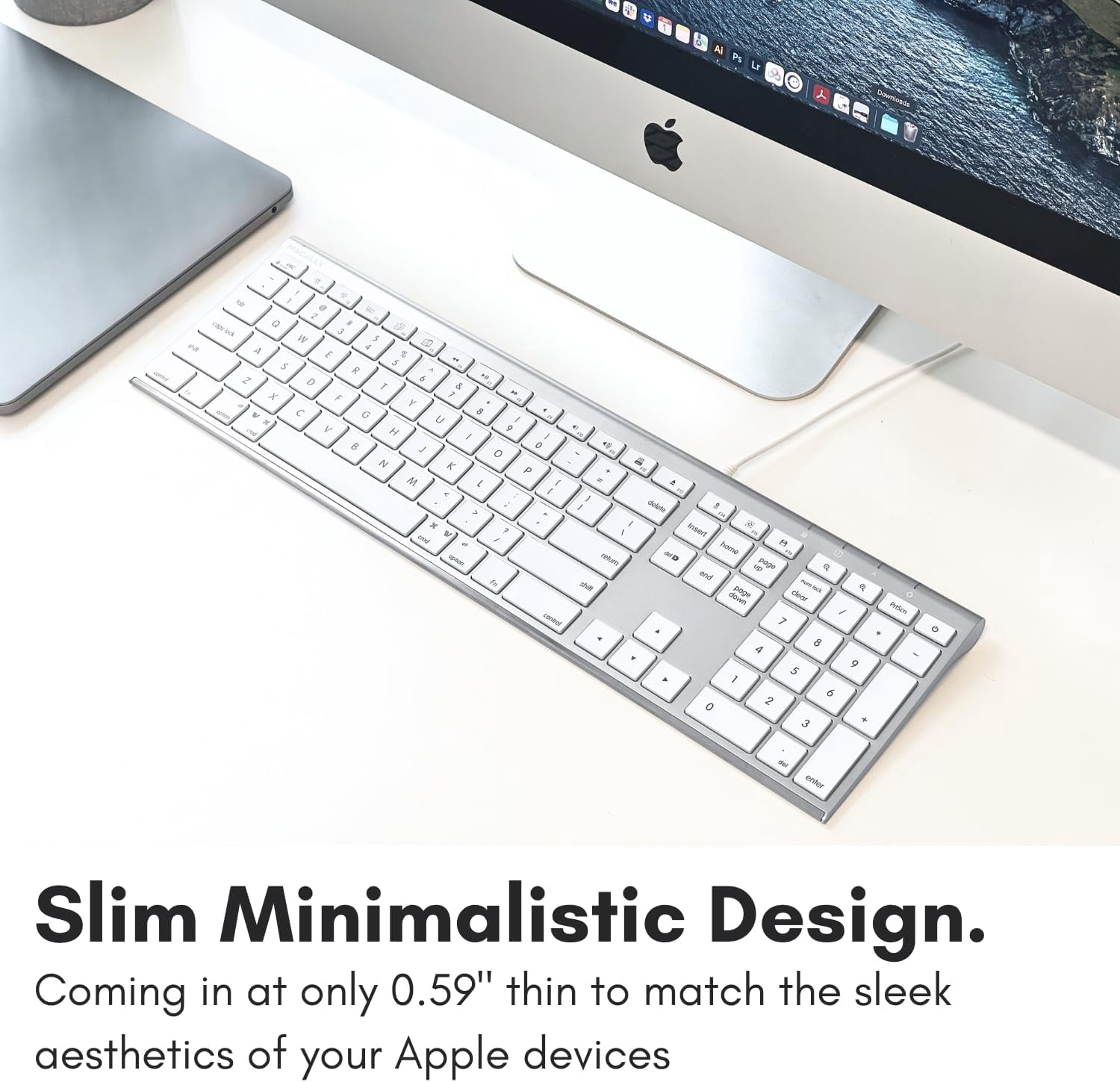 Macally USB C Keyboard (Upgraded) - Dual USB A + C Plug - Wired Keyboard for Mac - Ultra Slim, 20 Shortcuts, 110 Scissor Keys