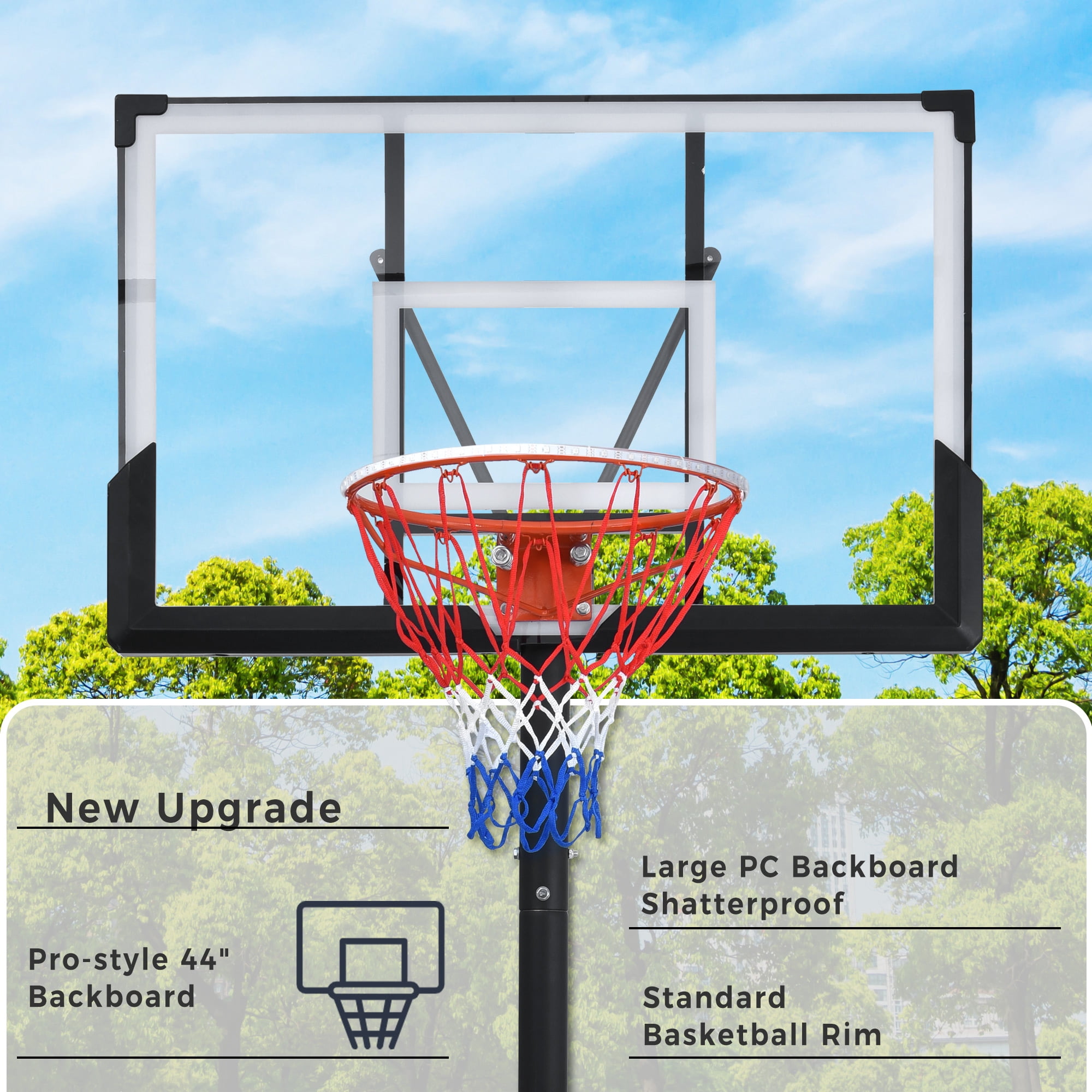 Portable Basketball Hoop 4.76-10ft Height Adjustable with LED Basketball Hoop Lights, for Youth Adults