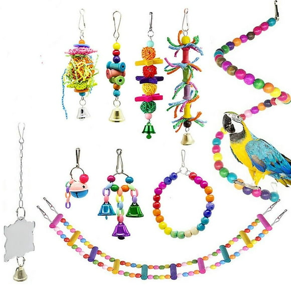 Large Bird Swing Toys, Big Parrots Chewing Natural Wood With Bells Toys
