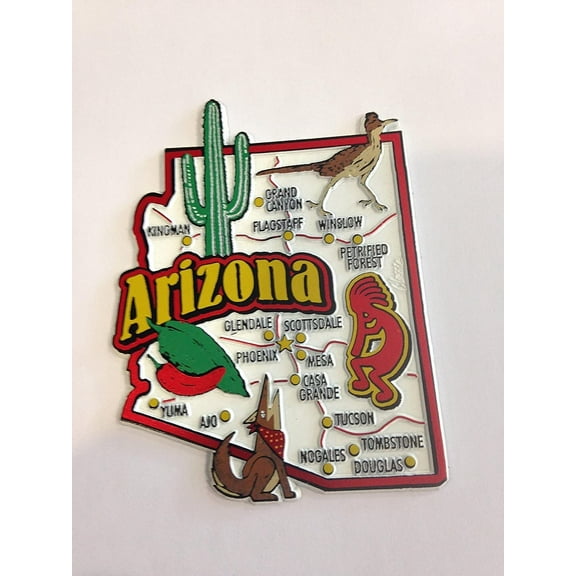 Arizona State Map and Landmarks Collage Fridge Collectible Souvenir Magnet FMC