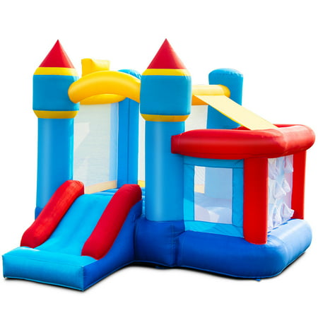 Gymax Inflatable Bounce House Castle Slide Bouncer Kids Basketball Hoop Without