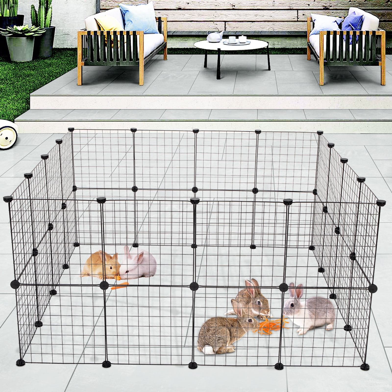 KAAYEE Small Animal Playpen, Guinea Pig Cages, Pet Kennel, Rabbit Cage Puppy Kitten Wire Crate Fence Tent 32PCS, Black