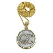 Stone Stud Initials QC Dusted Pendant w/ 2mm 24" Rope Chain Necklace, Gold-Tone/Silver-Tone Dusted