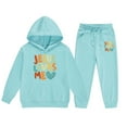 thumbnail image 3 of Girls 2 Piece Outfits Sweatsuit Jesus Loves You Letter Print Hoodie Sweatshirt and Sweatpant Tracksuit Athletic Jogger Sets,Light Blue,8-9 Years, 3 of 6