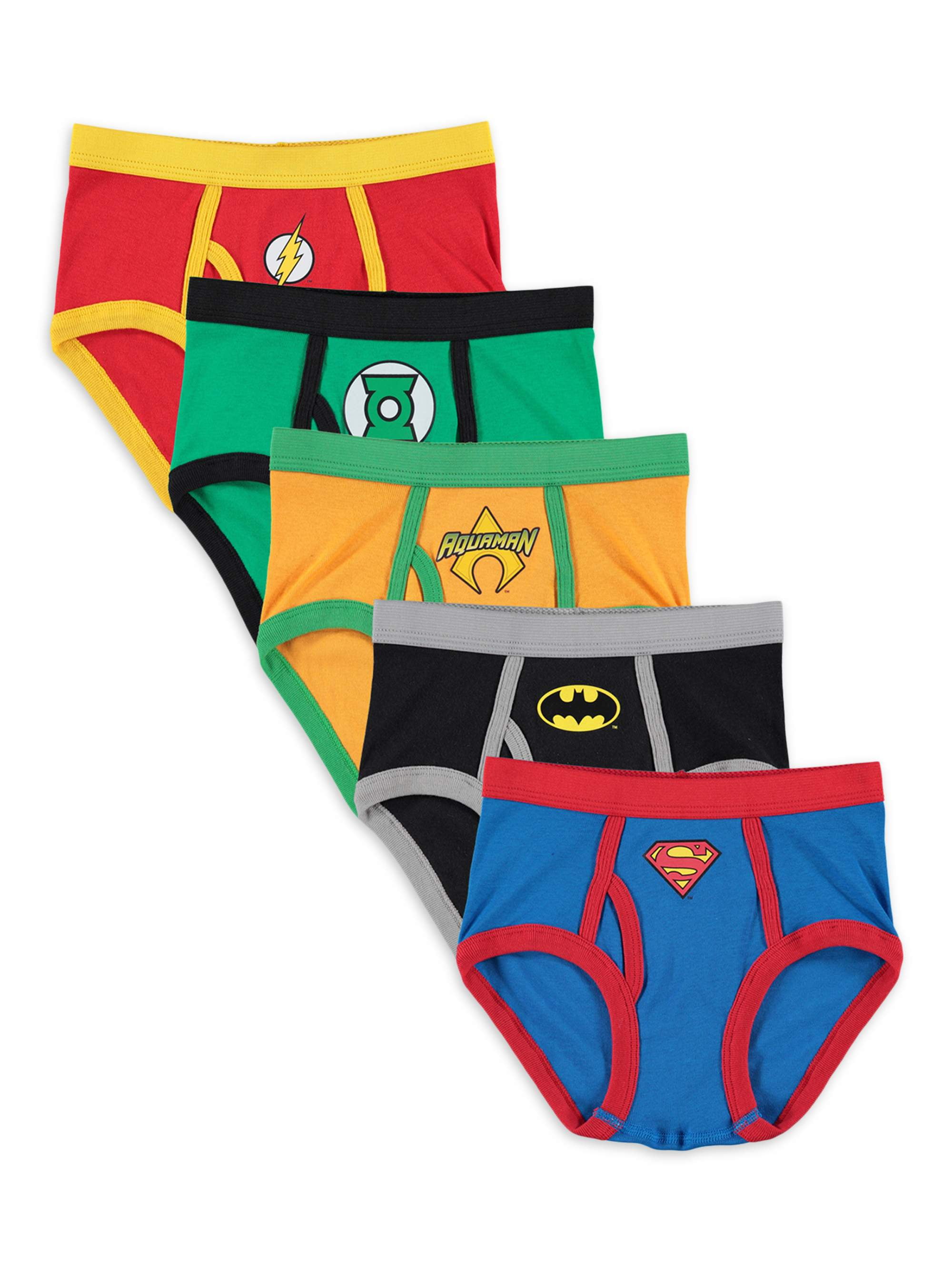 Justice League Boys Briefs Underwear, 5 Pack, Sizes 4-8 Briefs