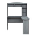 thumbnail image 3 of Modern L-Shaped Desk with Hutch, Solid Wood Computer Desk with Storage Shelves, Storage Corner Desk for Study Room, Easy Assembly, Grey, 3 of 7
