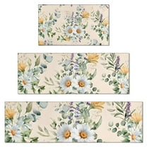 Pioneer Flower Floral Print Pattern Kitchen Rugs Sets Of 3,Kitchen Runner Rugs Non Skid Washable,Decorative Kitchen Floor Mats for Kitchen,Sink,Laundry,17"x30"  17"x47"   17"x59"