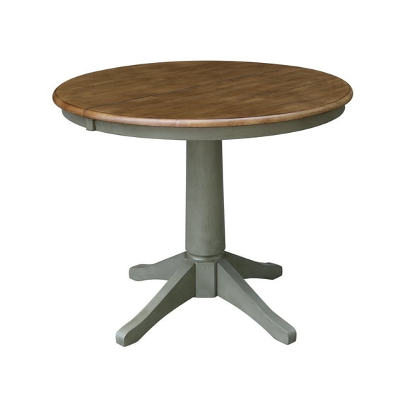 International Concepts 36" Round Top Pedestal Table With 12" Leaf - Dining Height - Distressed Hickory/Stone