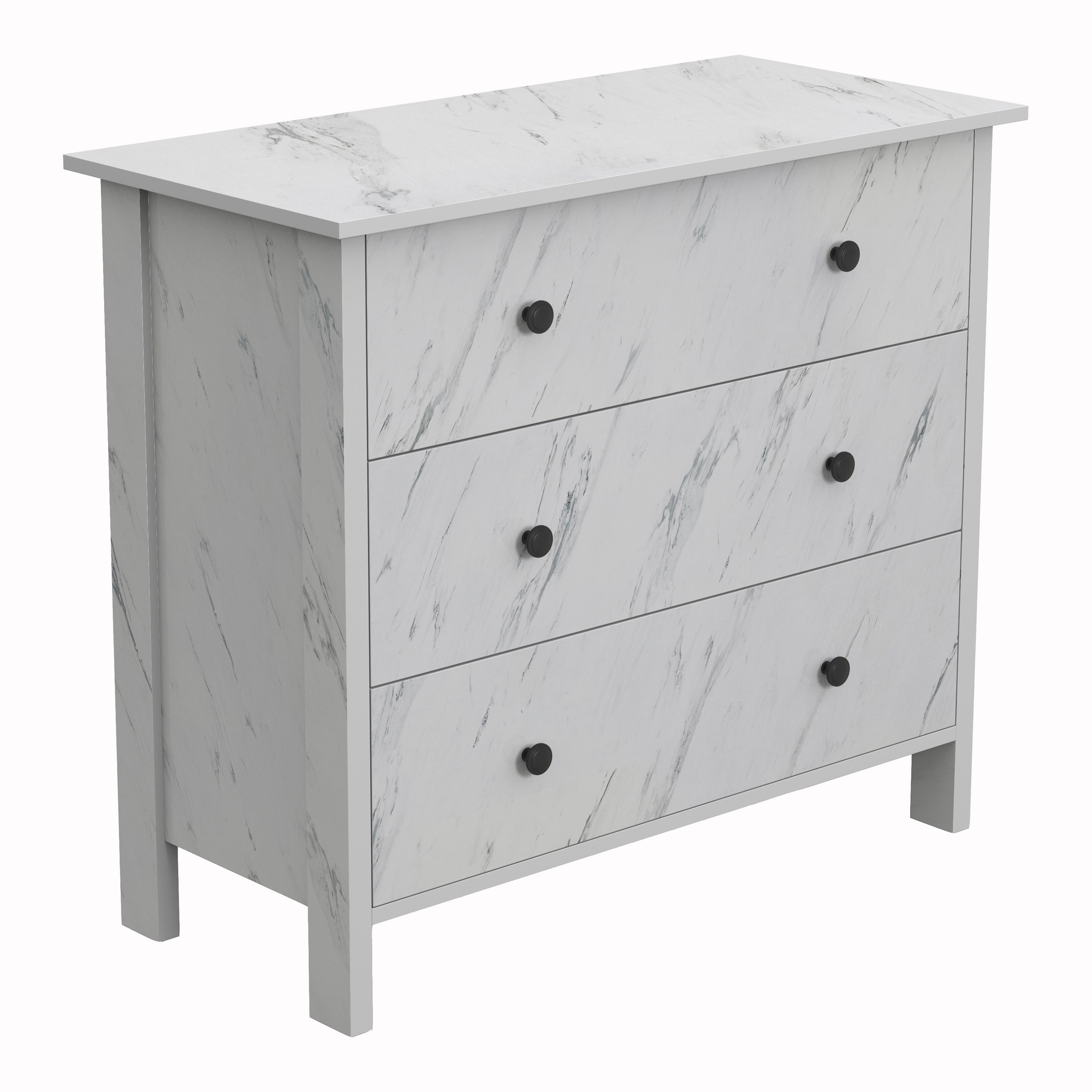 Furniture of America Tilde Adult Modern 3-Drawer Cabinet Vertical Dresser, Marble White