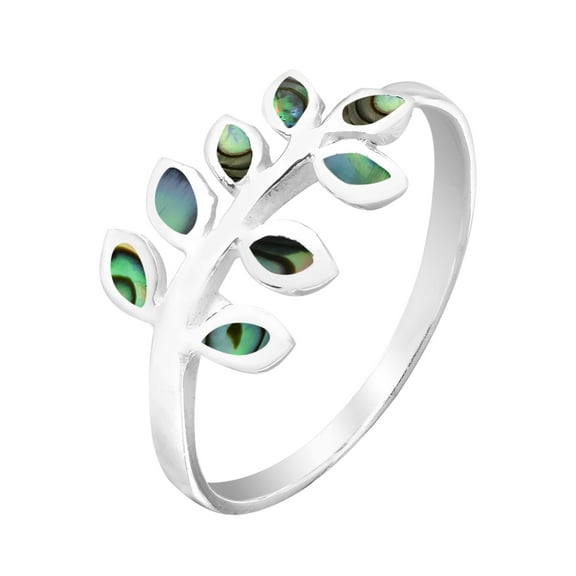Peaceful Elegance Olive Branch w/ Abalone Shell Inlay Sterling Silver Ring-6