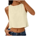 thumbnail image 2 of Tauxra Hauts Sans Manches en Lin pour Femmes, Camisole d'Été Décontractée Unie, Chemise à Col Rond Boutonnée devant, 2 of 7