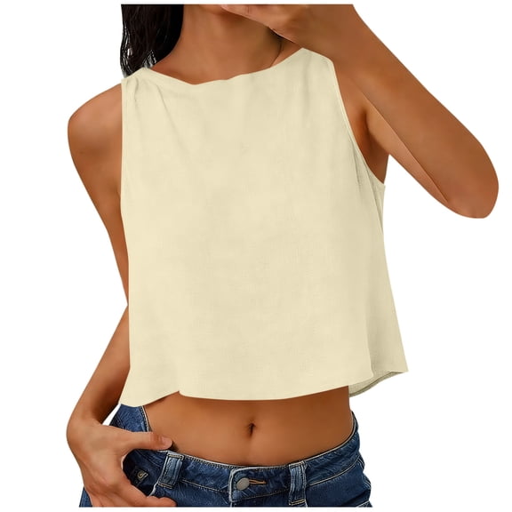 Pounoo Womens Tops Sleeveless Crewneck Cropped Tanks Going Out Date Night Casual Basics Solid Color Tops Gift