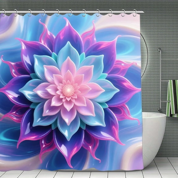 Abstract Floral Flowers Print Shower Curtain,Modern Fabric Waterproof Shower Curtain Set with Hooks 70.8×70.8Inch (180×180cm)