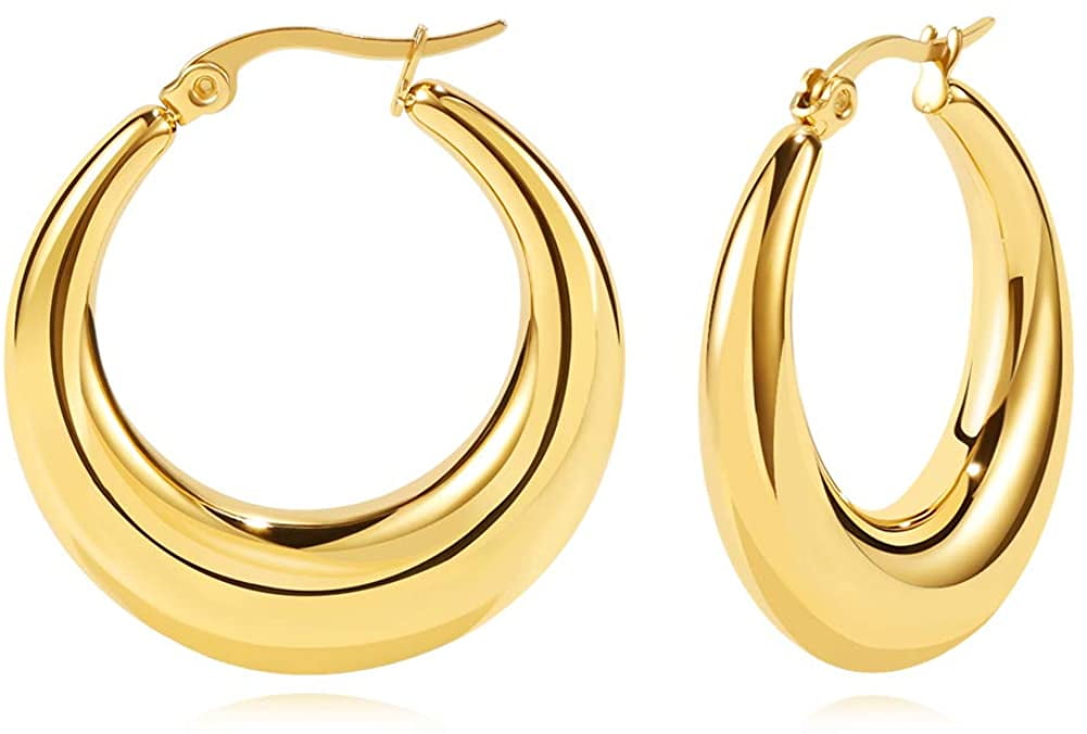 Thick Hoop Earrings Square Hoops Gold Bold Hoops Large - Etsy Sweden