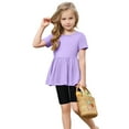 thumbnail image 5 of Girl Workout Clothes Set Size 10-12 Dancewear Ruffle Hem Tops Biker Shorts Set Yoga Athletic Summer Outfits Purple, 8 Y, 5 of 7