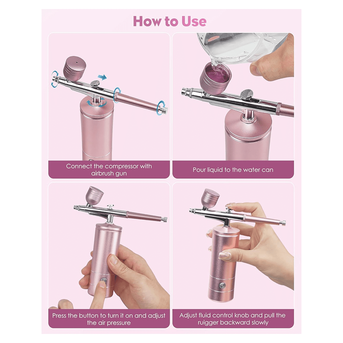 Airbrush Kit with Compressor, Portable Nail Spraygun, Rechargeable Cordless Airbrush Set, Handheld Airbru