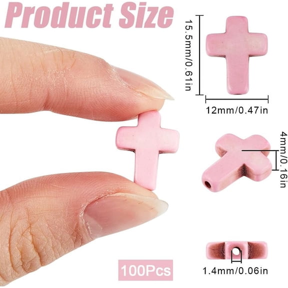1box 1 box 100pcs Cross Beads Pink Cross Bead Turquoise Stone Dyed Beaded Small Crucifix Easter Pocket Crosses Mini Cross Bead for Jewelry Making Beads Supplies Bracelets