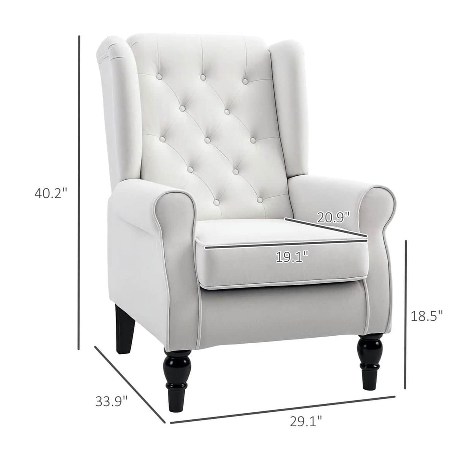 Demi Bonn 40" Modern Upholstered Armchair with High Back Button Tufted, Mid-Century Retro Wood Leg Chair for Living Room, Bedroom, White