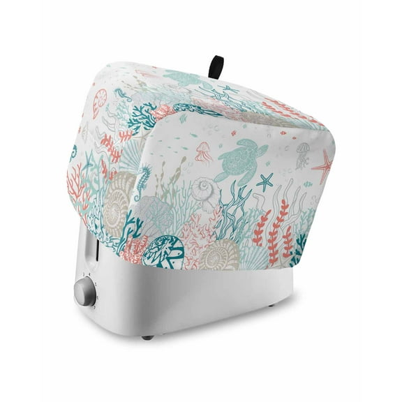 Nautical Turtle Toaster Cover 4 Slice, Ocean Marine Life Starfish Jellyfish Shell Bread Maker Cover Toaster Dust Cover with Pockets, Dust-Proof Cover for Kitchen Small Appliance 12x11x8in