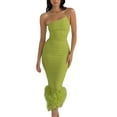 thumbnail image 1 of Lucakuins Vestido largo largo para mujer, sin mangas, sin espalda, irregular, con retazos de plumas, ajustado, vestido ajustado sólido para cóctel de fiesta Lucakuins  moda, 1 of 9