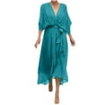 thumbnail image 1 of Hyknon Robes pour Femmes Mode Décontractée Couleur Unie Lacée Robe Longue Irrégulière Décontractée Douce Fluide Ample, 1 of 4
