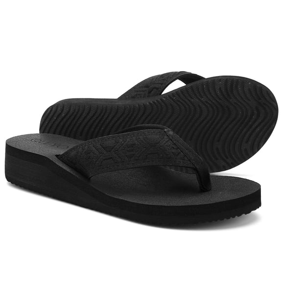 QLEYO Women's Platform Flip Flop with Arch Support, Comfortable Yoga Mat Wedge Flip-Flops, Athletic Walking Thong Slippers for Vacation/Shopping Mall/Wandering/Gathering
