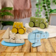 Guidecraft Guidecraft Snap Block Vehicles - 32 pc. set: Wooden Pretend Play Early Education Learning Toy for Kids, Block Play Building Set for Toddlers