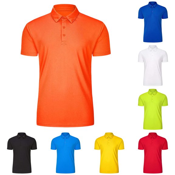 OSOLU Boys Polo Shirt Turndown Collar Short Sleeve Solid Color with Button Collar Loose Fit Casual Tops Orange