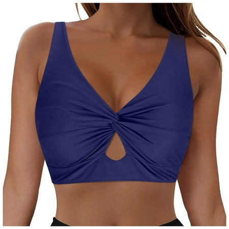 vigerkar Women Bikini Top - Push Up Swim Top Only Bra Padded Swimsuit Tops 2025 Bathing Suit Tops Dark Blue  M